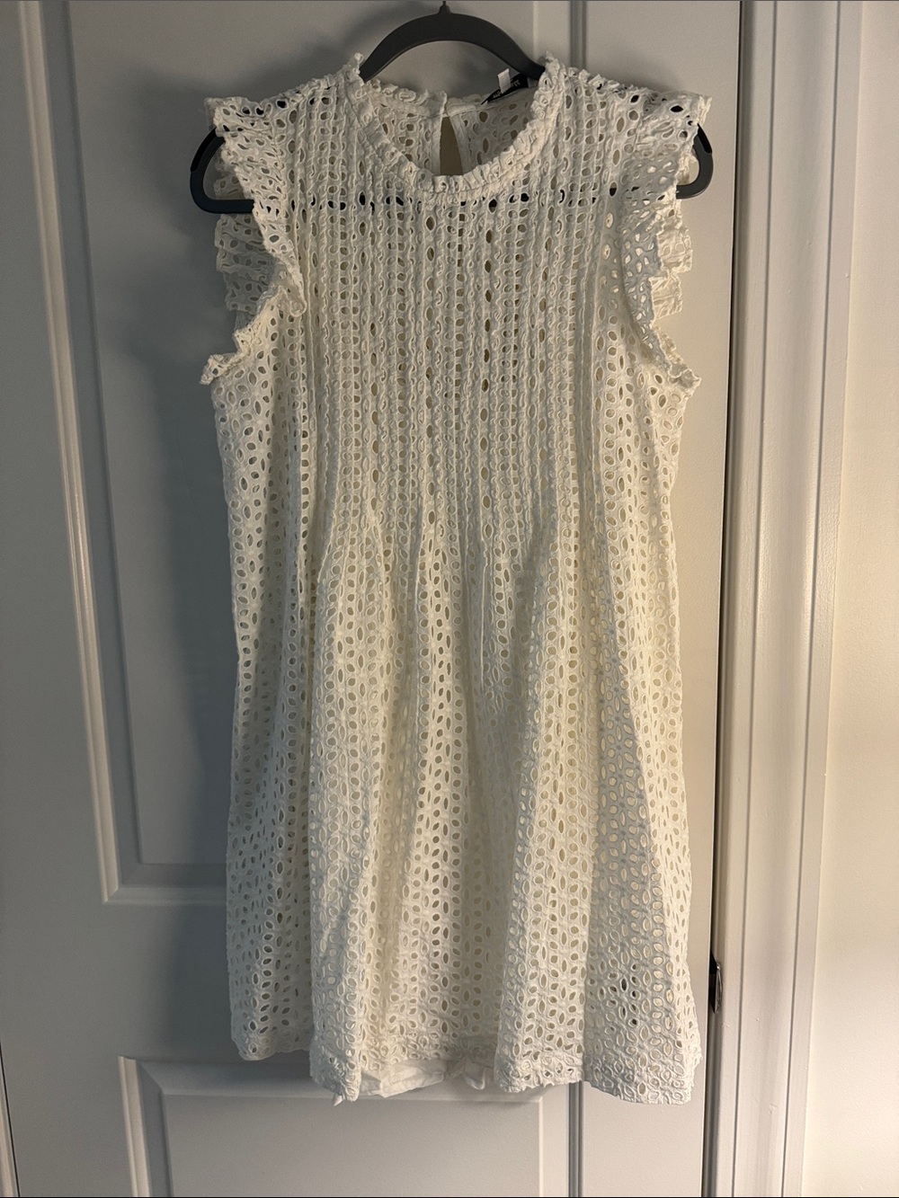 Madewell White Eyelet Flutter-Sleeve Mini Dress